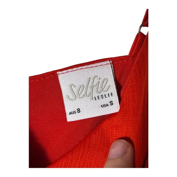 2039. SELFIE LESLIE SPAGHETTI STRAP FAUX WRAP MINI DRESS SIZE SMALL RED COLOR - Picture 5 of 8